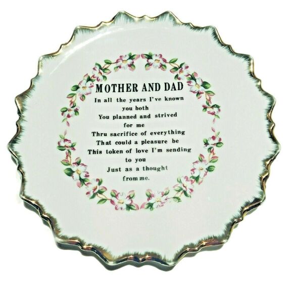 Tribute to Mother Dad Floral Plate Wall Hanging 7" VTG Retro Parent Gift Poem - Picture 8 of 10